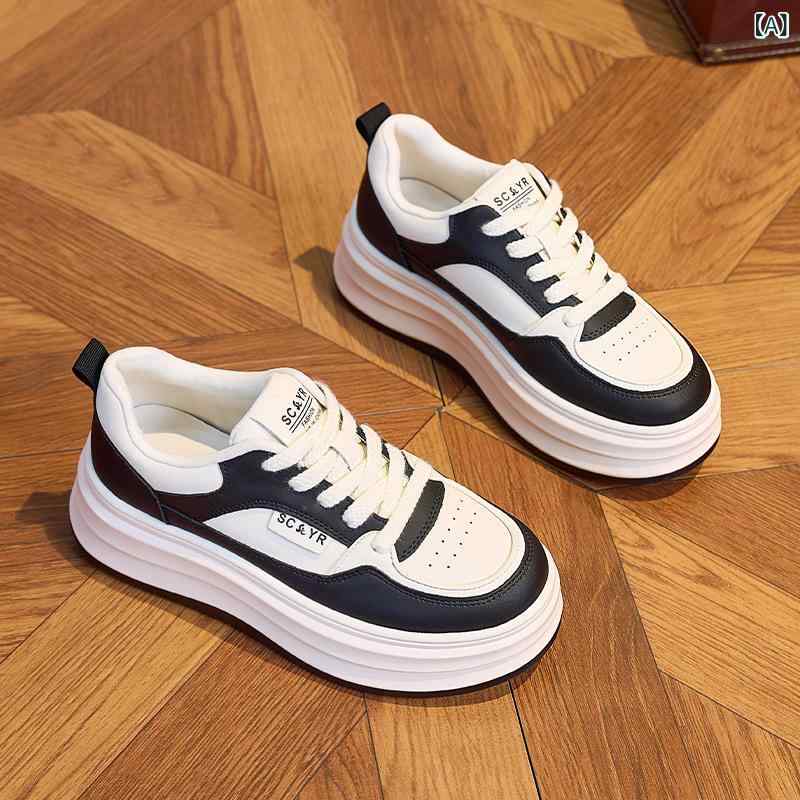 スニーカー レディース 厚底 スニーカー 本革 レザー ローカット フラット 紐 ぺたんこ靴 婦人靴 女性 靴 シューズ カジュアル スポーティー 軽量 歩きやすい 疲れない 美脚 身長アップ 黒 ブラック ベージュ 春夏 秋冬