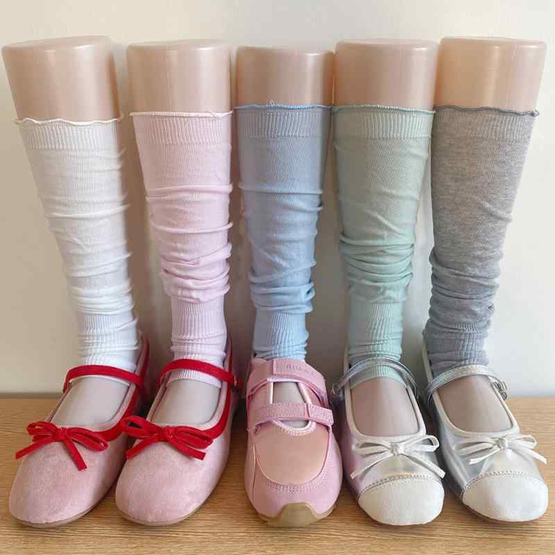 靴下 レディース 春夏 レッグウォーマー コットン混 パステルカラー 無地 薄手 ミドル丈