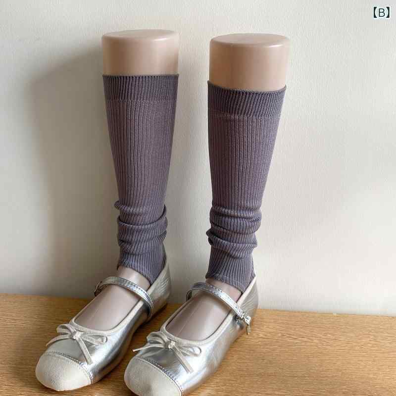 レッグウォーマー レディース 接触冷感 バレエ風 5本指ソックス 細針 縦縞 美脚 無地 春夏