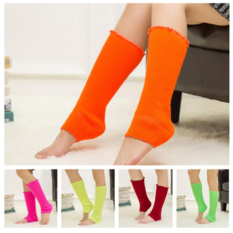 レッグウォーマー レディース バレエ ヨガ ニット 暖かい アクリル 無地 ミドル丈 ブラック パープル ..