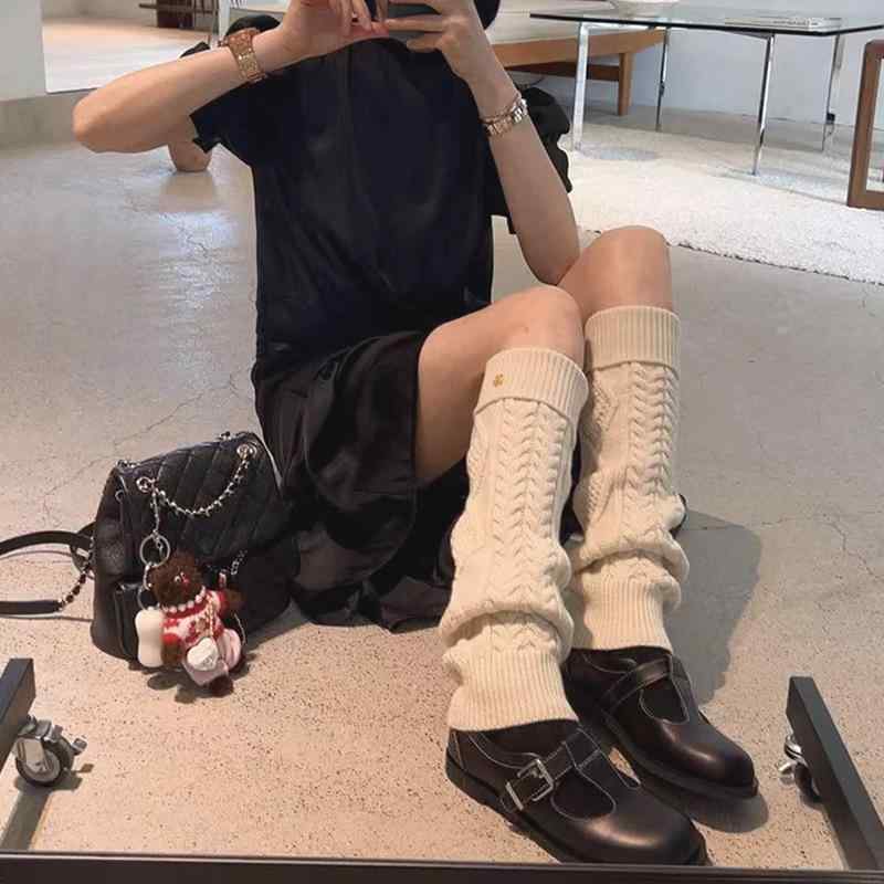 レッグウォーマー レディース 秋冬 ウール混 ニット 高筒 厚手 防寒 暖かい カジュアル 黒 白 グレー