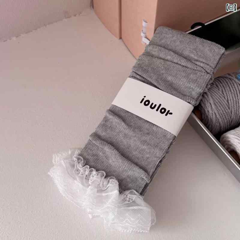靴下 レディース レース 花柄 フリル মিষ্টি かわいい ガーリー コットン 混紡 高 筒 ニーハイソックス 春夏 薄手 通気性 ホワイト グレー ピンク ブルー ブラック