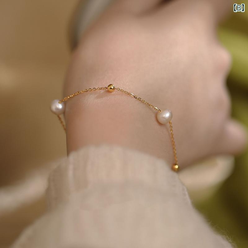 ブレスレット レディース 女性用 幾何学模様 パール 真珠 ゴールドカラー 電気メッキ加工 ファッション 通勤 デイリーユース