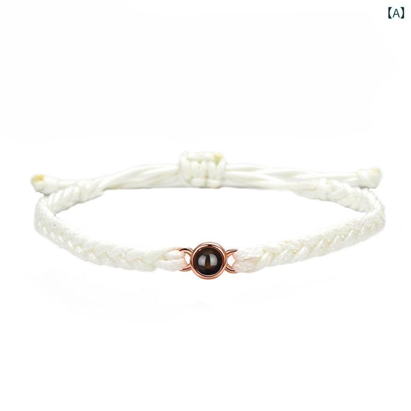 ブレスレット レディース 925シルバー 100言語投影 編み込み ロープ エスニック アジアン テイスト ハンドメイド 手編み 白 金色 銀色 黒 ピンク 紫 青 灰色 茶色 ペンダント