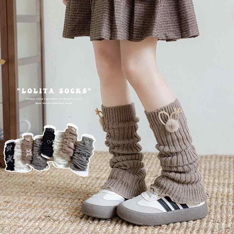 Leg Warmer - 靴下 キッズ 女の子 秋冬 水玉 ドット 毛糸 ボール 飾り かわいい 暖かい 子供用 レッグウォーマー