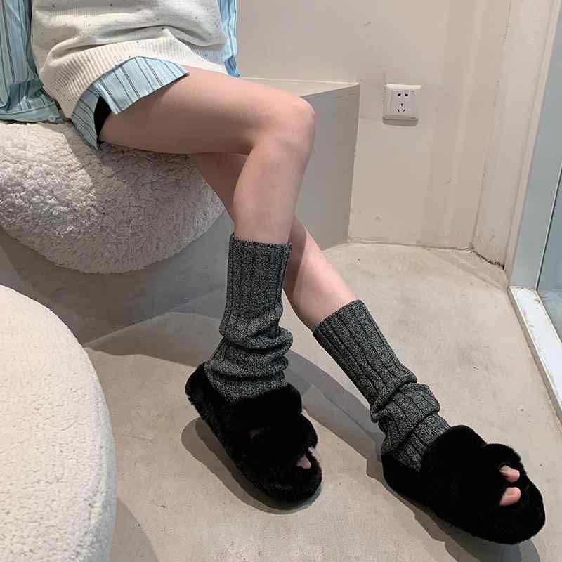 靴下 レディース ソックス ニーハイソックス ニット レッグウォーマー ゆるかわ リブ編み 無地 秋冬 厚手 防寒 あったか 冷え対策 カジュアル 韓国風