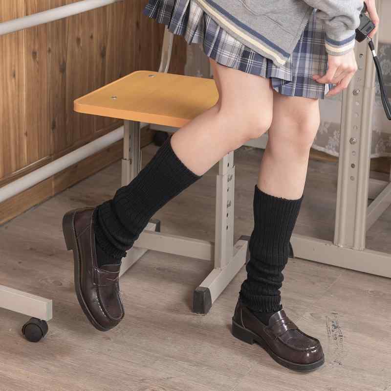 靴下 レディース ソックス ケーブル編み リブ編み 白 黒 コットン混紡 秋冬 JK制服 ロリータ
