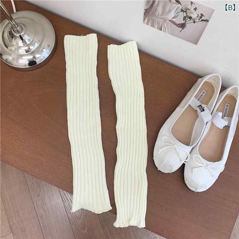 靴下 レディース 秋冬 ファッション コットン リブ編み 無地 ハイソックス レッグウォーマー ミルクホワイト ブラック 韓国風 グレー コーヒー色