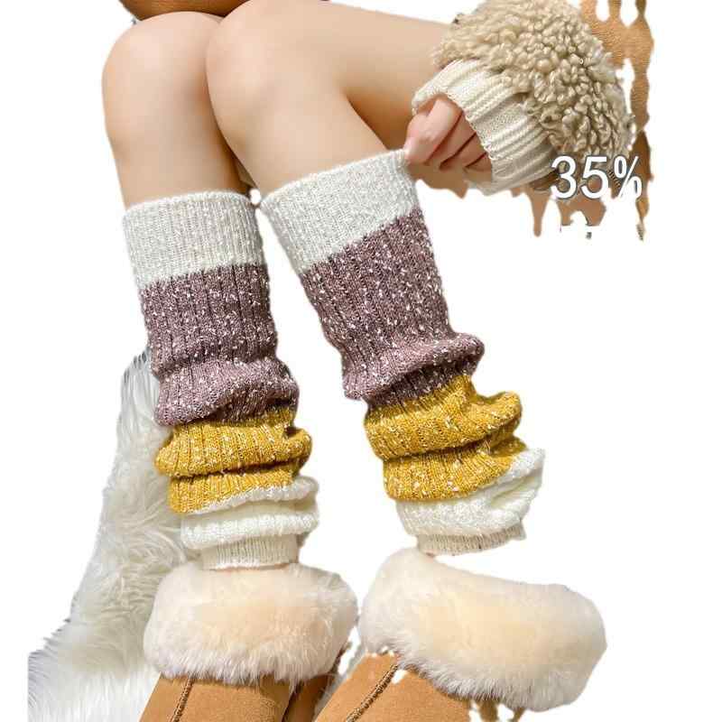 靴下 レディース ソックス 羊毛混紡 秋冬 あったか ミドル丈 配色 かわいい 美脚効果 冷え対策 通学 プレゼント