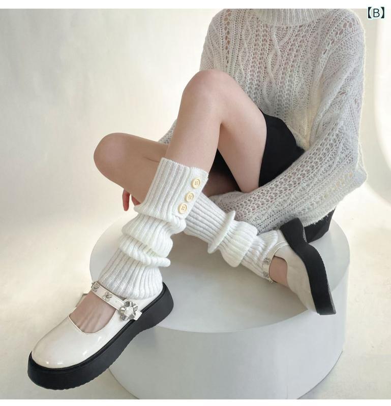 靴下 レディース ニット 堆堆ソックス ケーブル編み ミドル丈 ルーズソックス 冷え取り あったか 厚手 秋冬 ブラック ホワイト ブラウン グレー