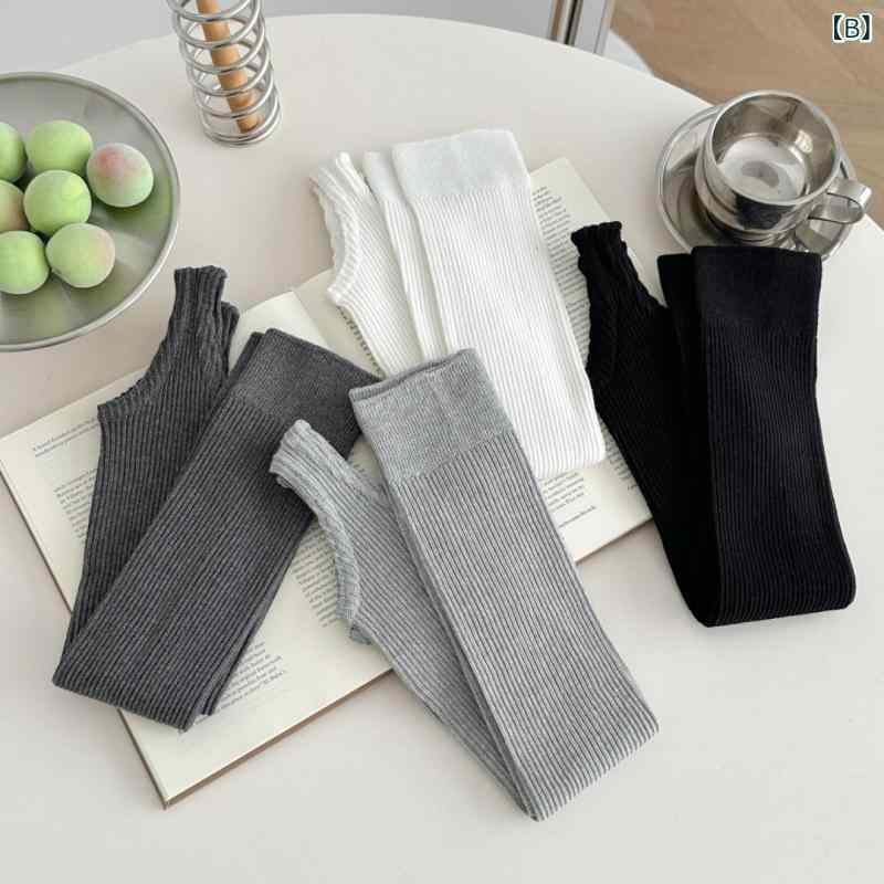 靴下 レディース 高筒 コットン混紡 無地 カジュアル スタイル 白 灰色 黒 秋冬