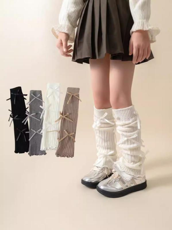 靴下 キッズ 秋冬 防寒 ニーハイソックス 蝶結び ウール レッグウォーマー 日本製 厚手 ミドル丈 白 黒 グレー コーヒー色 3歳 4歳 5歳 6歳 7歳 8歳 9歳 10歳 11歳 12歳(4)