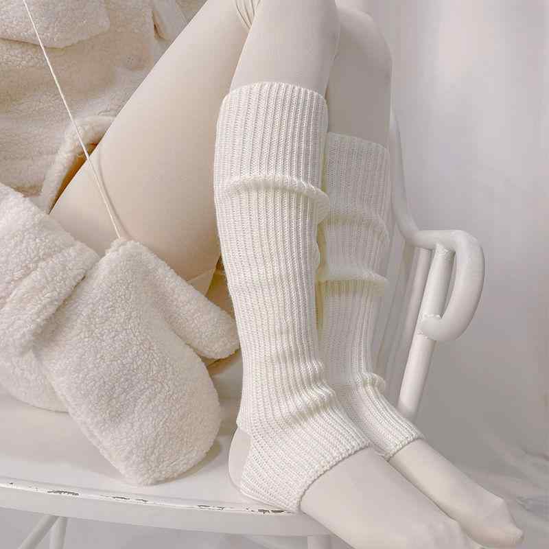 レッグウォーマー レディース ニット ニーハイソックス ルーズソックス ロリータ 靴下 秋冬 アクリル 無地 白 黒