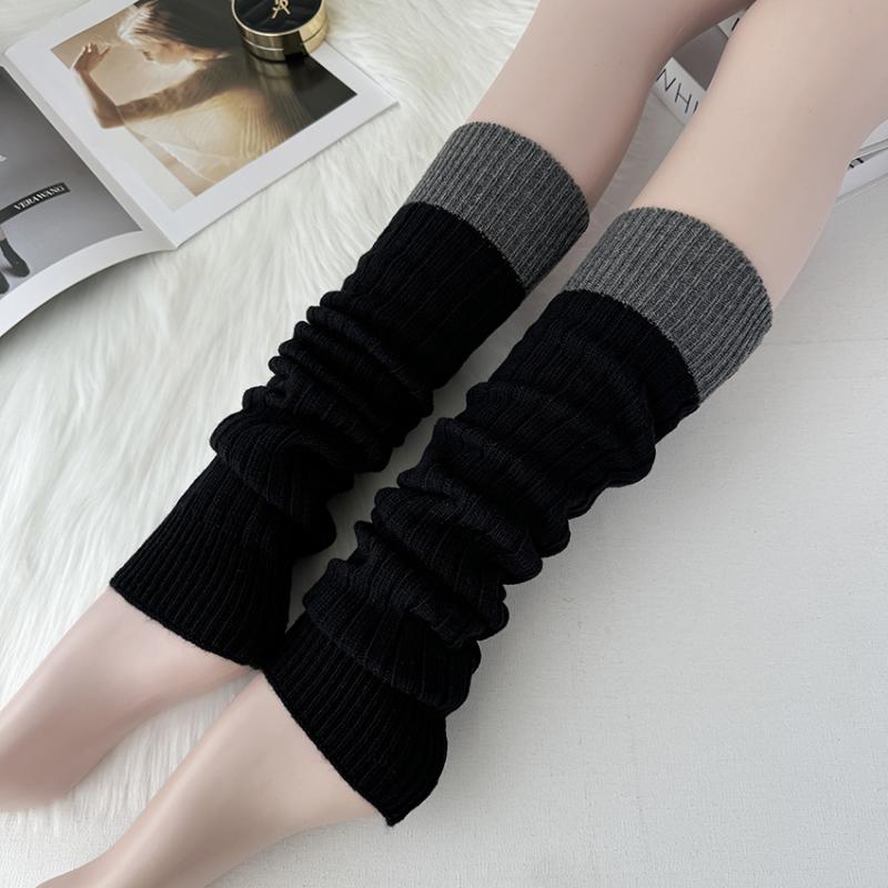 レッグウォーマー レディース 羊毛混紡 配色 秋冬 中筒丈 ニット 保温 冷え対策 ブラック グレー カーキ