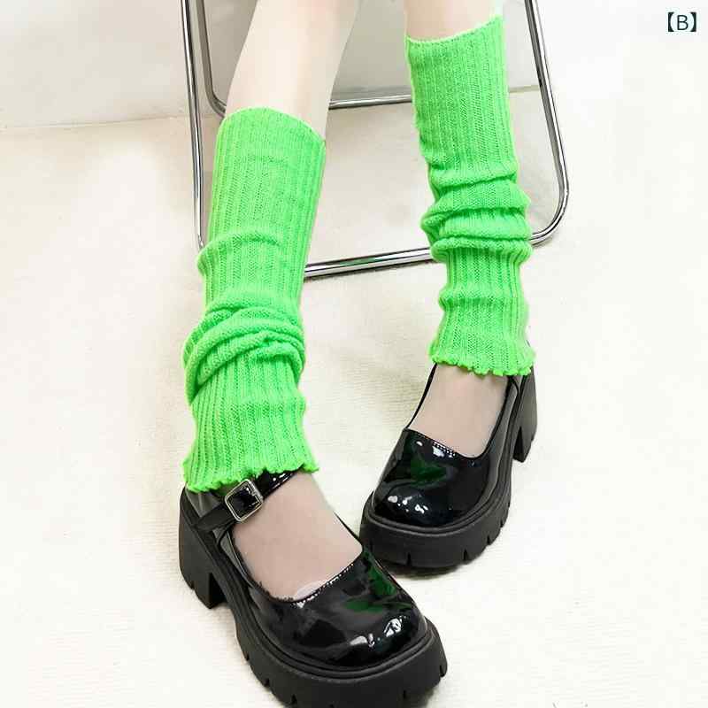 靴下 レディース ニット レッグウォーマー 秋冬 蛍光色 リブ編み ミドル丈 ソックス