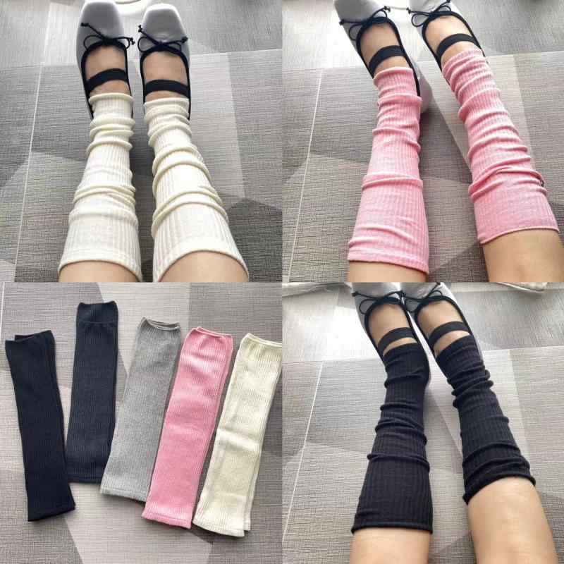 靴下 レディース 婦人 中筒 ニット レッグウォーマー リブ編み 無地 通気 抗菌 吸汗 防臭 摩擦防止 ブラック グレー ピンク系 ホワイト 春夏秋冬
