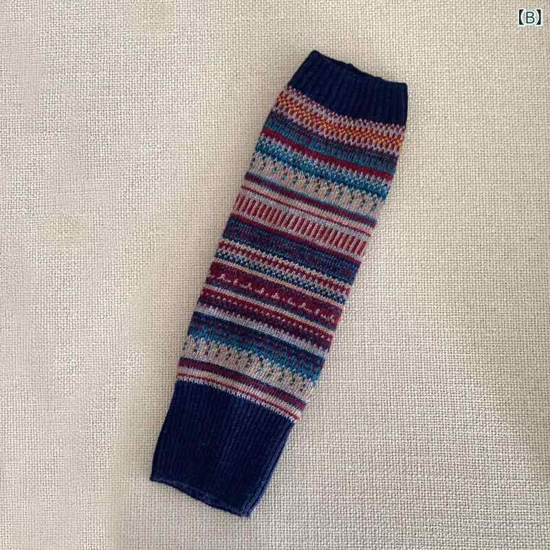 レッグウォーマー レディース 靴下 秋冬 暖かい ボーダー柄 配色 ニット ウール混 ミドル丈 ソックス 膝ウォーマー ブラック 紺 ワインレッド オフホワイト ブルー カーキ
