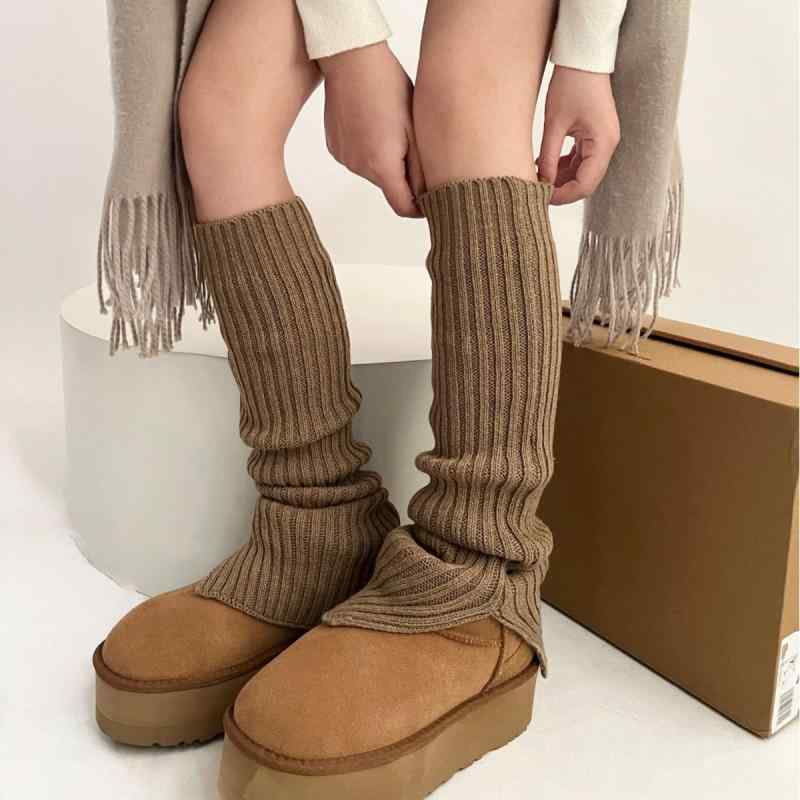 レッグウォーマー レディース 秋冬 ウール ニット 堆堆 サイド スリット ソックス 韓国風 ゆるかわ ミ..