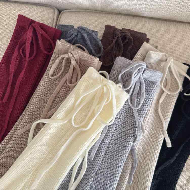 靴下 レディース ケーブル編み ニット レッグウォーマー ウール混紡 無地 ミドル丈 ブラック ホワイト ベージュ ワインレッド グレー カーキ コーヒー 秋冬