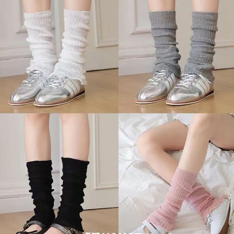 靴下 レディース 春夏 薄手 レッグウォーマー 堆堆袜風 無地 レース シースルー 韓国風 ミドル丈 冷房対策