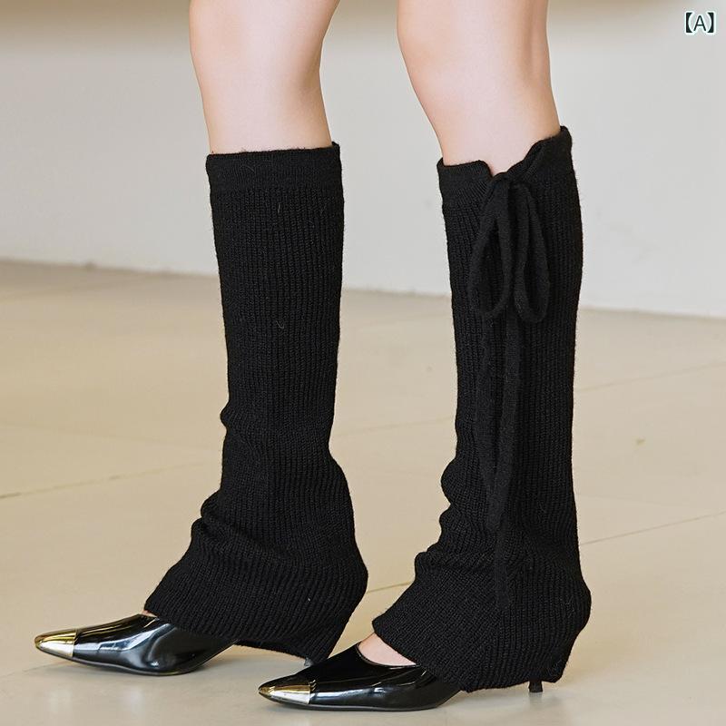 シャドーテールの靴下 レディース レッグウォーマー 羊毛混紡 無地 ミドル丈 ブラック ホワイト ベージュ カーキ ブラウン ダークグレー ライトグレー グリーン ワインレッド 秋冬｜アングル2
