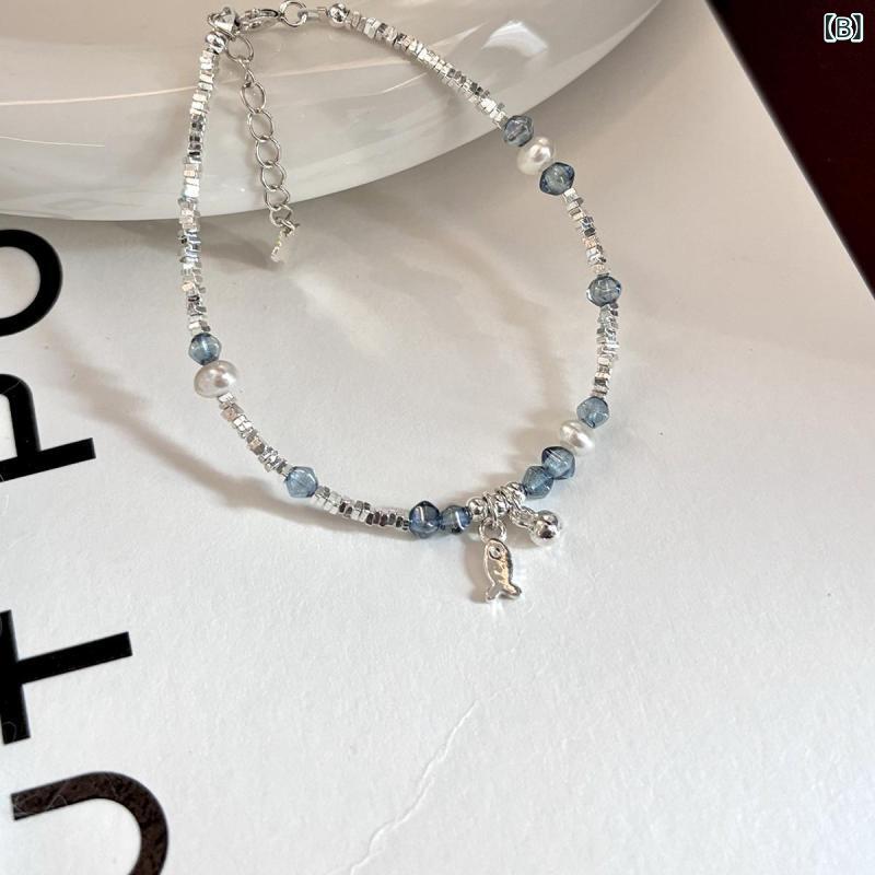 ブレスレット レディース ブルー シルバー 小魚 韓国風 かわいい 華奢 エレガント きれいめ デイリー パーティー イベント