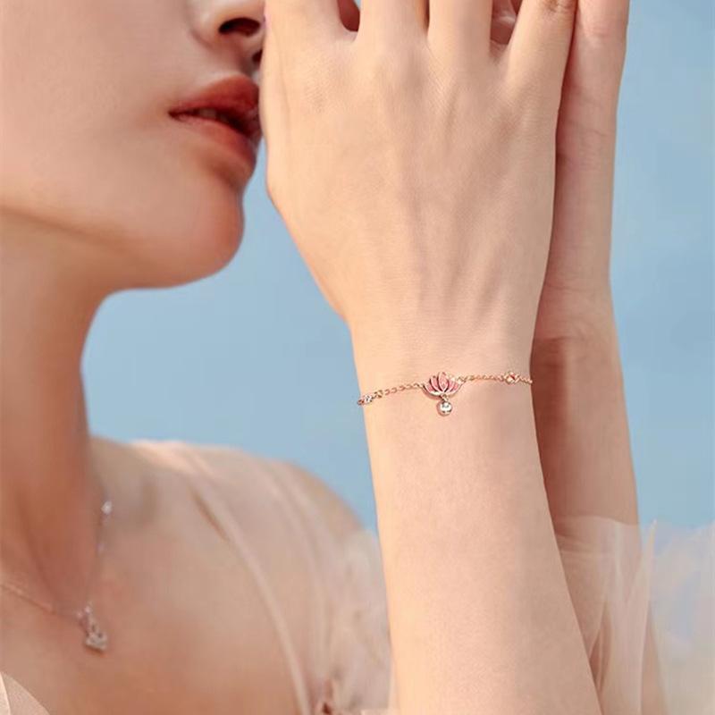 ブレスレット レディース 女性用 蓮の花 中国風 drop エナメル ドロップエナメル 銅製 花柄 闺蜜 ガールフレンド 記念日