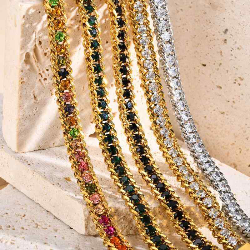 ブレスレット レディース 18K 金色 ステンレス チェーン ジルコニア 三連 ドロップ ヨーロッパ ファッ..