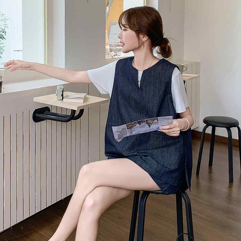 Tシャツ レディース 夏 デニム ショートパンツ セットアップ 韓国風 3点セット ジーンズ ベスト 婦人服 ファッション 通勤 きれいめ かわいい ポリエステル ホワイト ブルー S M L XL