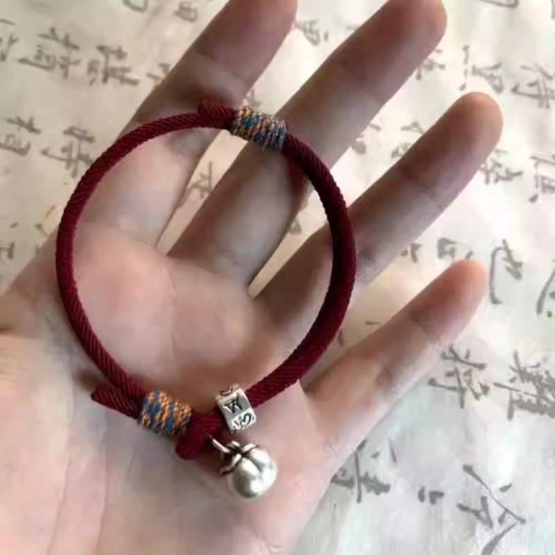 ブレスレット レディース 女性用 手編み 赤い紐 柿モチーフ 調節可能 男女兼用 酒红色 黒色 DIY