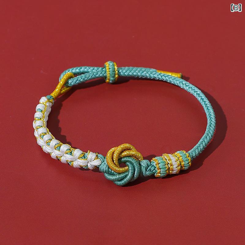 ブレスレット レディース DIY 編み込み 手作り 調整可能 桃の花 結び 赤い紐 コード パーツ 花柄 レース 小さなデイジー 切り替え 立体装飾 レッド ピンク系