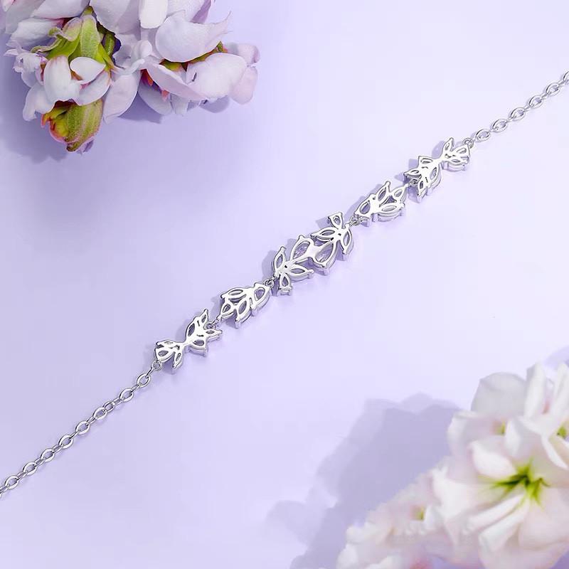 ブレスレット レディース 白銅 紫藤の花 蝶結び リーフ ドロップ型 アクセサリー 白金色 個性派 プレゼント
