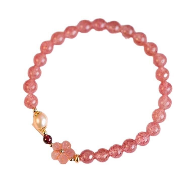 ブレスレット レディース いちご水晶 ピンク 水晶 桃 モチーフ 幸運 デザイン ハンドメイド