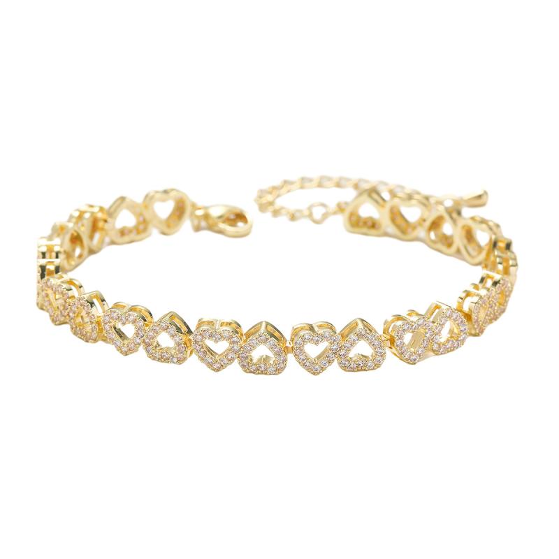 ブレスレット レディース メンズ 男女兼用 ジルコニア 満点 高級感 調節可能 金色 銀色 愛心 かわいい おしゃれ ヒップホップ パーティー プレゼント