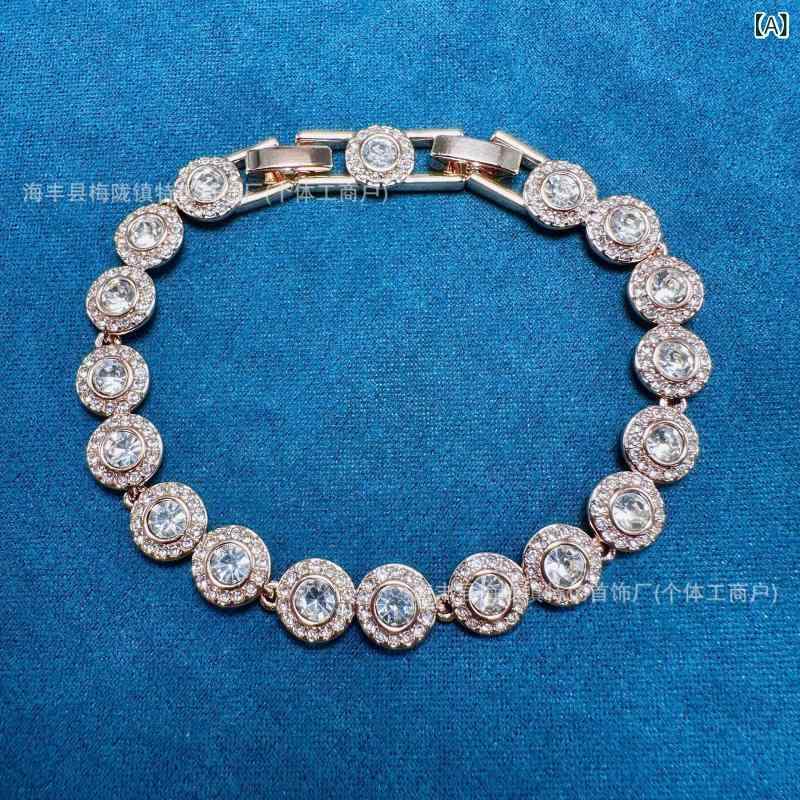 ブレスレット レディース 耀眼 ローマ サークル 満点ジルコニア 手錠風 バングル 結婚式 パーティー 記念日 贈り物 アクセサリー ジュエリー ローズゴールドカラー(4)