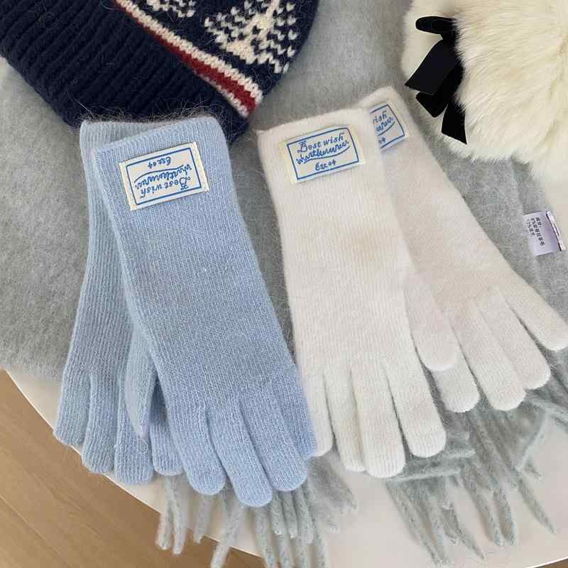 手袋 レディース 婦人用 兔毛 ニット手袋 ブルー 秋冬 保温 厚手 五本指 タッチパネル対応 防寒 紺色 ..