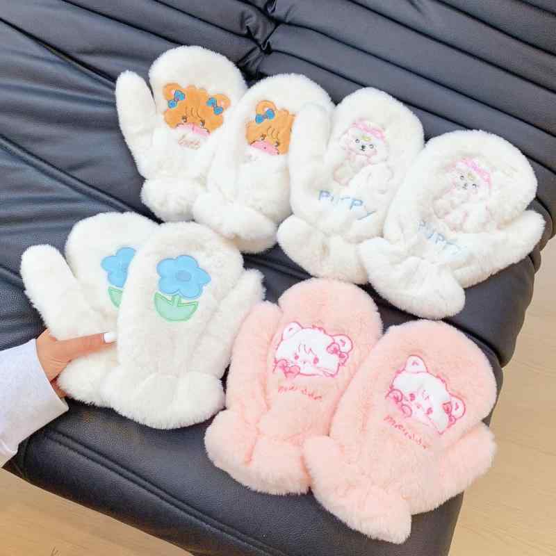 手袋 レディース 冬用 かわいい クマ 花柄 ボア 防寒 グローブ ミトン 厚手 自転車 バイク 運転 裏起毛 あったか 保温 学生 ピンク系