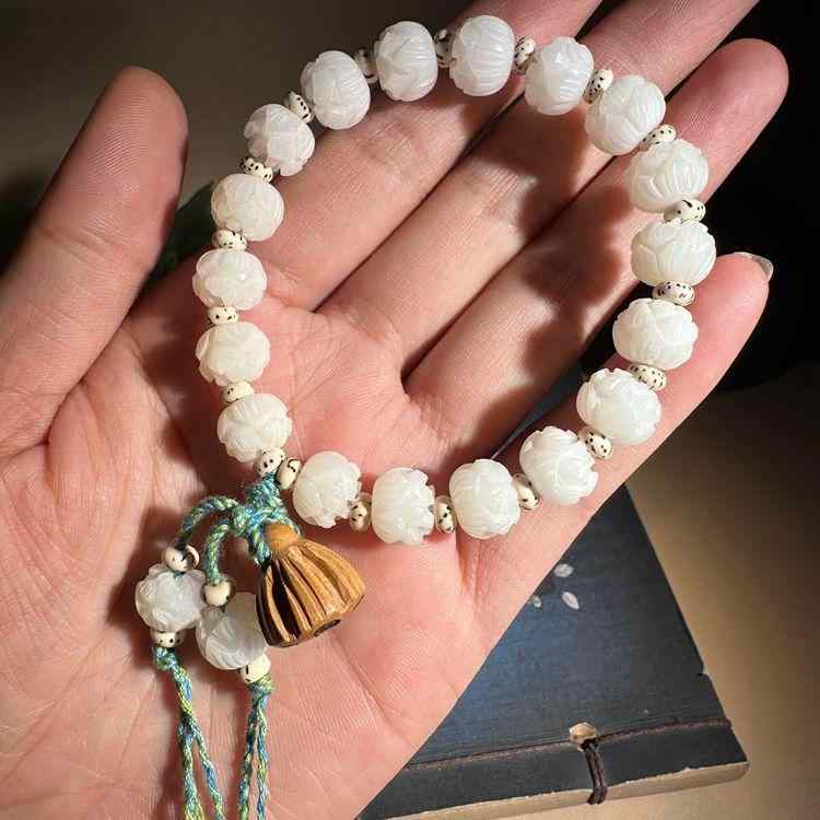 ブレスレット レディース 白玉菩提樹 念珠 数珠 平安 ラッキーアイテム 男女兼用 8 10mm