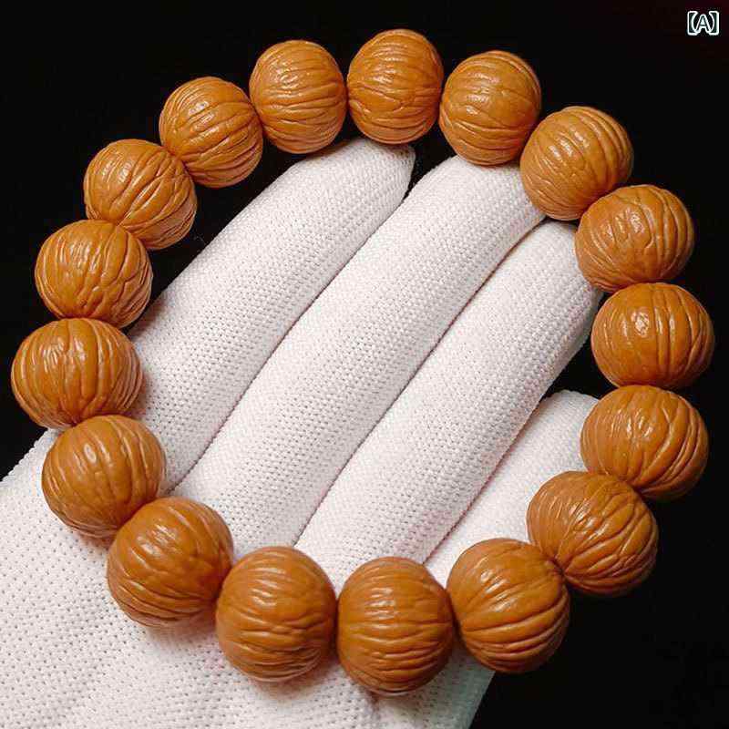 ブレスレット レディース メンズ 桃核 猿頭 男女兼用 念珠 ブレスレット 玉 手編み ビーズ 木の実 ナチュラル ミャンマー産 原皮色