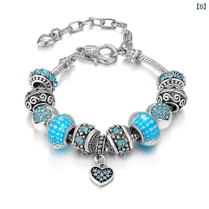 ブレスレット レディース ピンク系 アクリル 合金 鍍銀 ジルコニア 大孔ビーズ 16cm 17cm 18cm 19cm シルバー