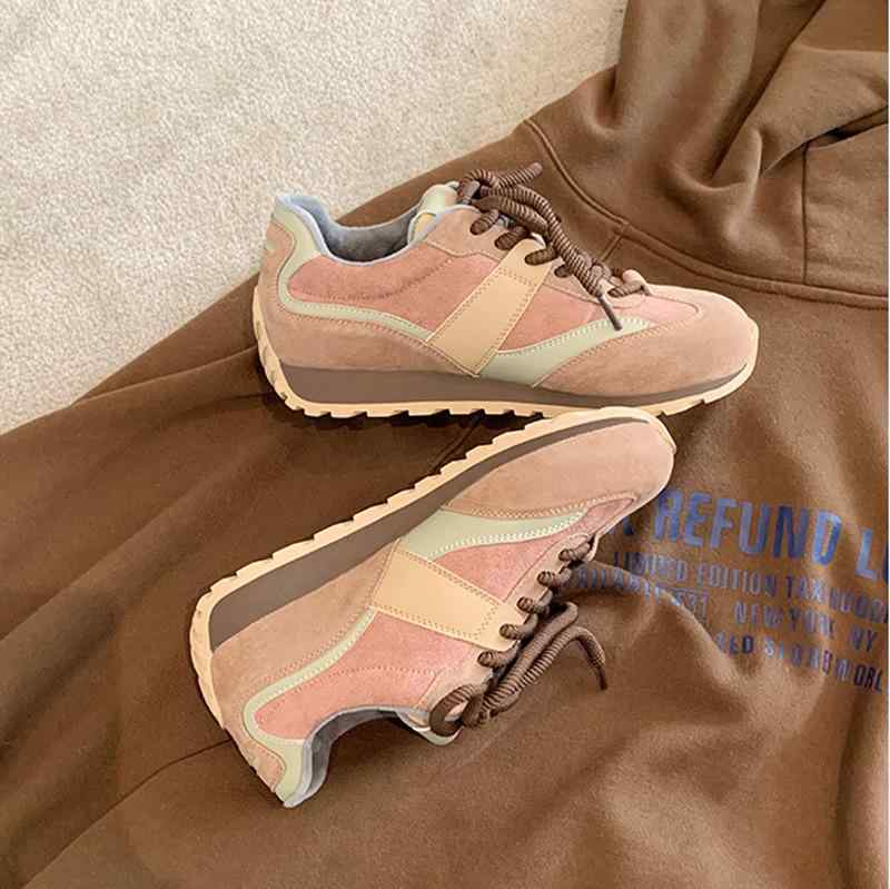 スニーカー レディース 厚底 本革 配色 ダッドスニーカー ローカット 紐 運動靴 スポーツ カジュアル かわいい 韓国ファッション 通気性 耐摩耗性 普段使い デイリーユース