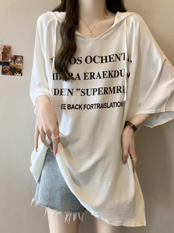 Tシャツ レディース 大きいサイズ ゆったり 半袖 ドルマンスリーブ アームホール広め 体型カバー 接触冷感 プリント 春夏 ブラック グレー ホワイト