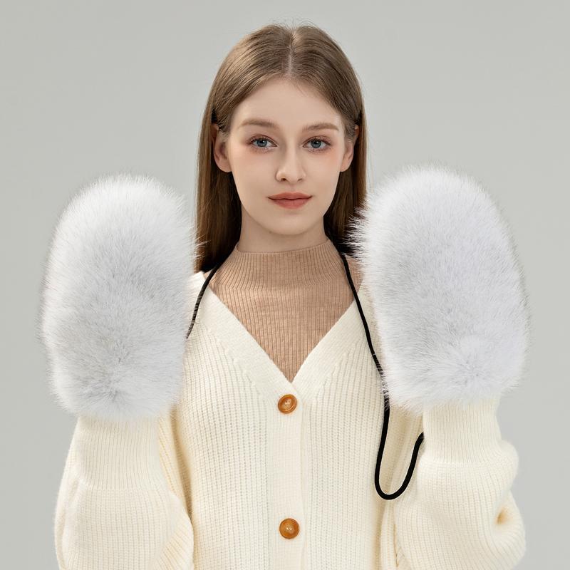 手袋 レディース かわいい 秋冬 狐毛 ニット ミトン 紐付き フェイクファー 裏起毛 防寒 スマートフォン対応 通勤 通学 プレゼント ギフト