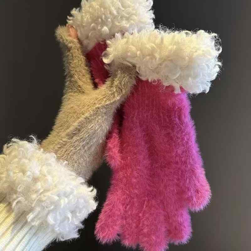 手袋 レディース ニット手袋 秋冬 スマートフォン対応 防寒 グローブ かわいい ふわふわ もこもこ 裏起毛 自転車 バイク 通勤 通学 プレゼント