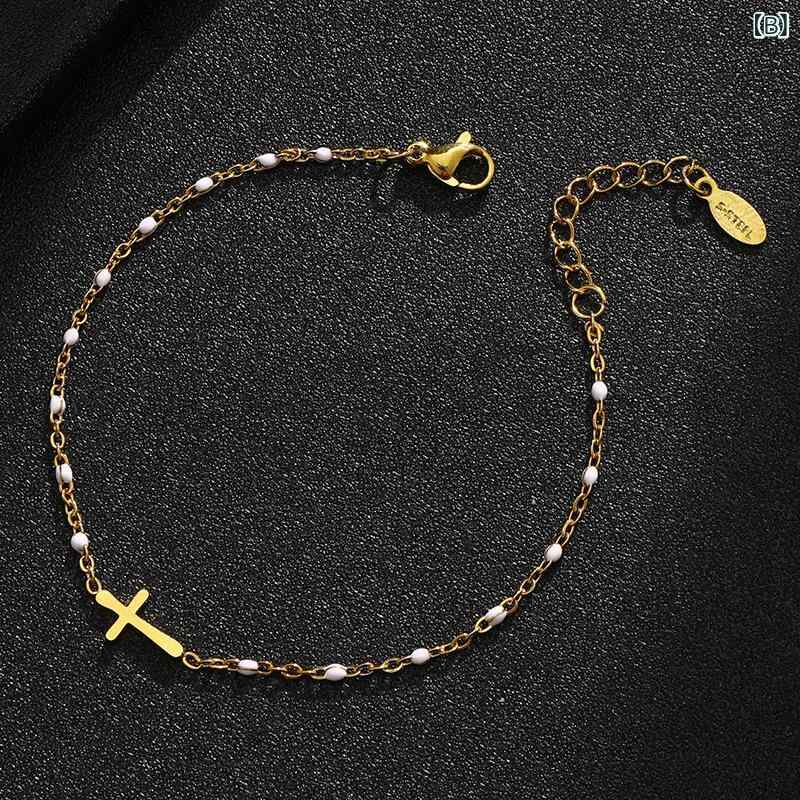 ブレスレット レディース 十字架モチーフ チタン製 ステンレス製 エレガント ペアアクセサリー ギフト ブルー ホワイト オレンジ ピンク ブラック 湖ブルー グレー レッド