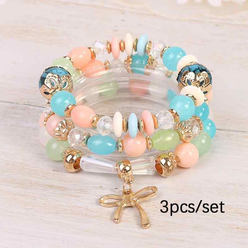 ブレスレット レディース メンズ ボヘミアン エスニック 民族風 ビーズ ガラス ビーズ バングル セット 伸縮性 ロープ 蝶 バタフライ モチーフ ブラック 黒