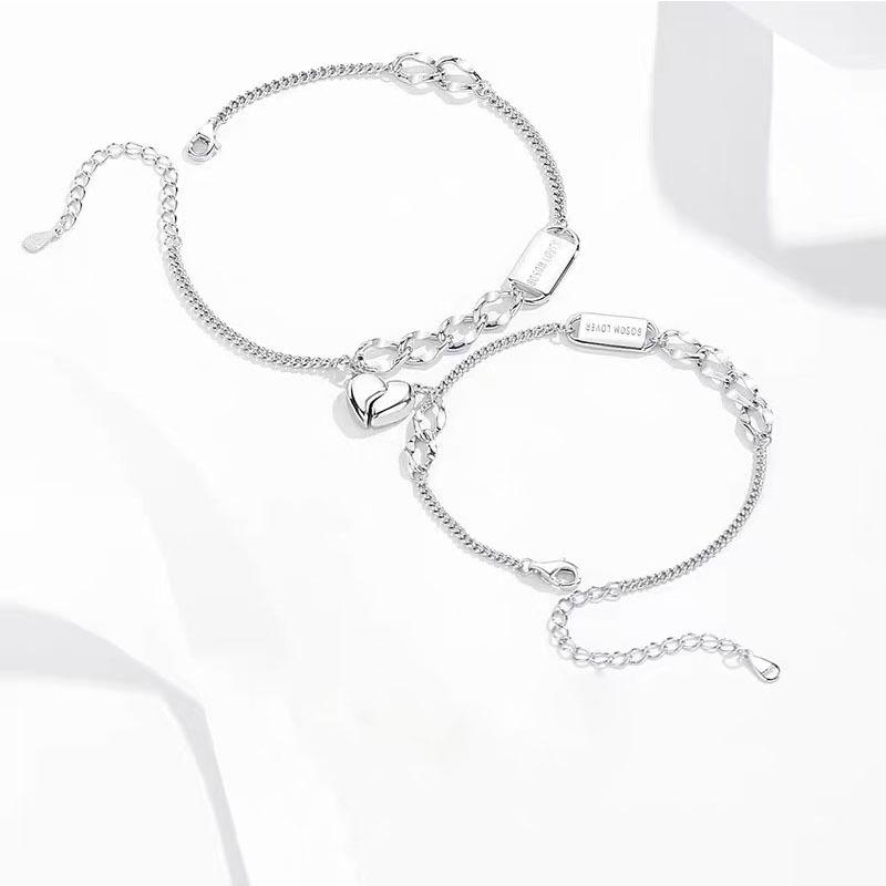 ブレスレット ペア 男女兼用 小さめ ハート 磁石 銅製 電気メッキ加工 カップル お揃い 記念日 ギフト ..