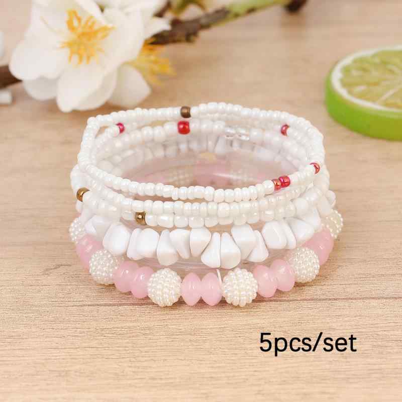 ブレスレット レディース メンズ ボヘミアン エスニック ミックス ビーズ パール 手作り アクセサリー 白 ホワイト 幾何学模様 ギフト