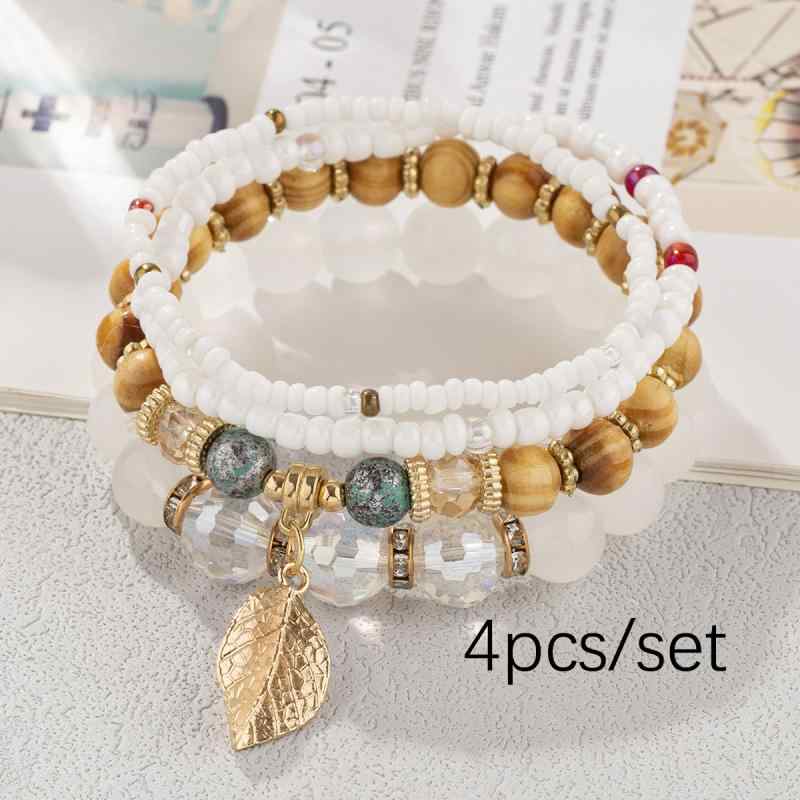 ブレスレット レディース メンズ ボヘミアン ミックス ビーズ リーフ ペンダント アクリル レトロ コーヒー 墨兰 红紫 グリーン エスニック アフリカン ヨーロピアン