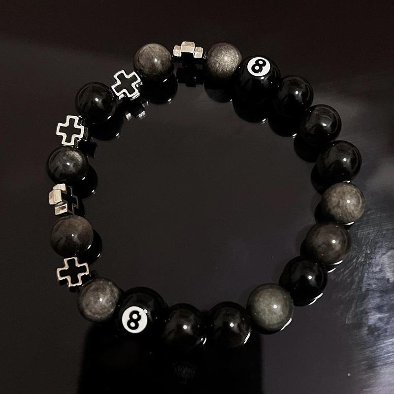 ブレスレット メンズ レディース オブシディアン 黒曜石 ビーズ 十字架 クロス 小さめ おしゃれ 高級感 普段使い 男女兼用 ファッション